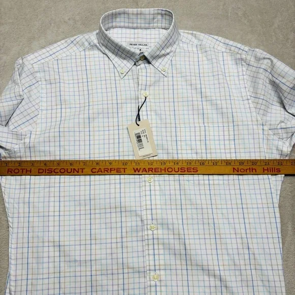Peter Millar Crown Lite Stretch Button Down Shirt Mens M Plaid White MSRP $160 - Picture 6 of 7